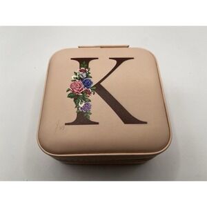 Parima Small Travel Jewelry Case Organizer Pink 4" Square Jewelry Box Letter K